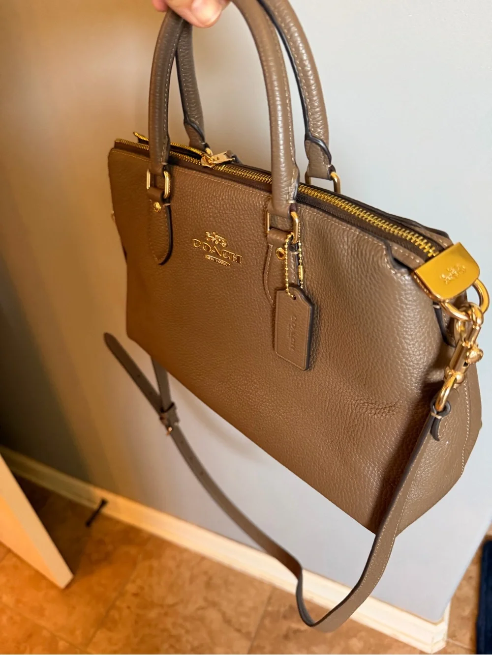 COACH Brown Pebbled Leather Satchel with Gold Hardware